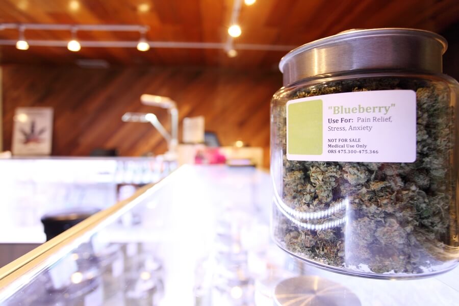 Jar of Marijuana on counter top